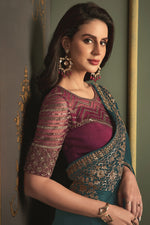 Load image into Gallery viewer, Glamorous Teal Color Border Work Art Silk Saree
