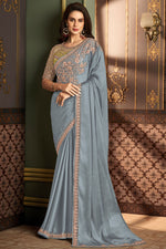 Load image into Gallery viewer, Trendy Art Silk Fabric Grey Color Saree With Border Work
