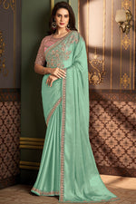 Load image into Gallery viewer, Sea Green Color Border Work On Art Silk Fabric Chic Saree
