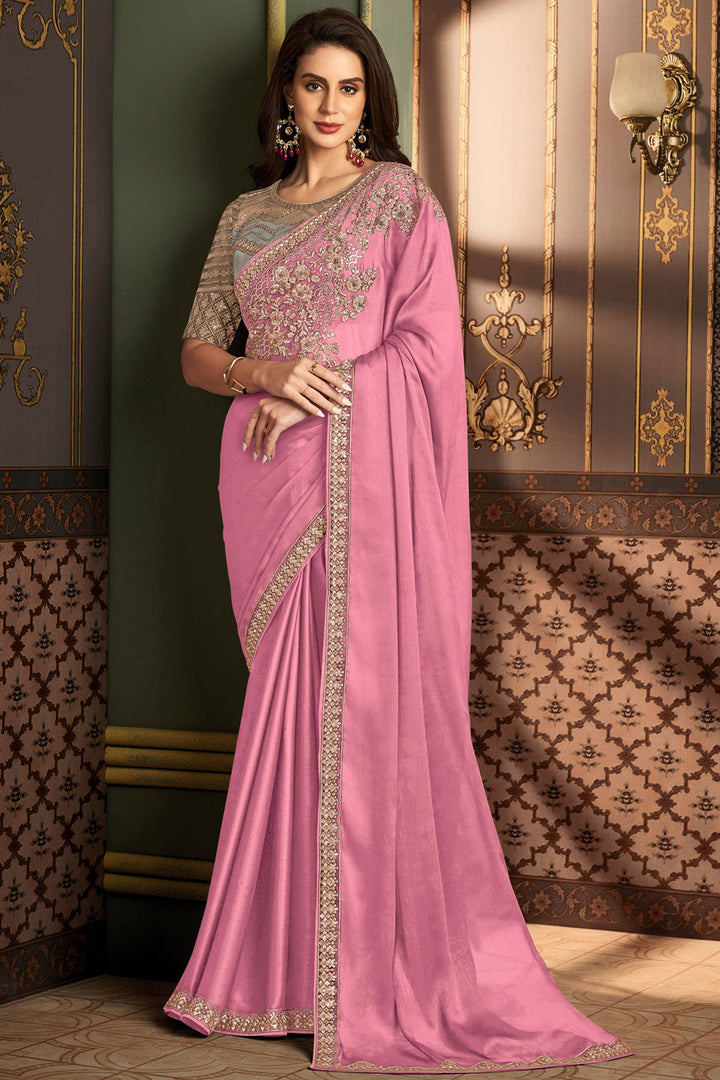 Graceful Art Silk Fabric Pink Color Saree With Border Work
