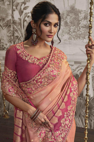 Fancy Fabric  Radiant Pink Color Heavy Embroidery Work Saree With Party Look Blouse