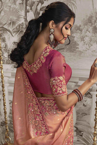 Fancy Fabric  Radiant Pink Color Heavy Embroidery Work Saree With Party Look Blouse