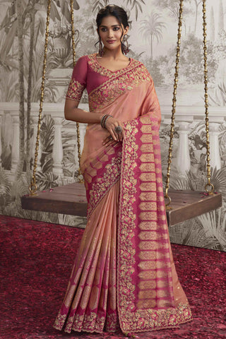 Fancy Fabric  Radiant Pink Color Heavy Embroidery Work Saree With Party Look Blouse