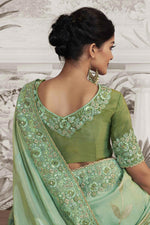 Load image into Gallery viewer, Incredible Heavy Embroidered Fancy Fabric Sea Green Color Saree With Party Look Blouse
