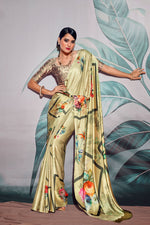 Load image into Gallery viewer, Embellished Green Color Digital Printed Satin Fabric Saree

