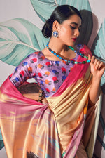Load image into Gallery viewer, Ingenious Digital Printed Cream Color Satin Fabric Saree

