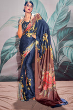 Load image into Gallery viewer, Phenomenal Digital Printed Navy Blue Color Satin Fabric Saree
