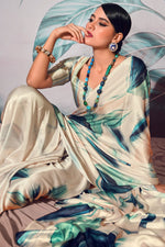 Load image into Gallery viewer, Fashionable Beige Color Digital Printed Satin Fabric Saree
