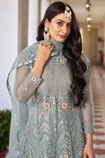 Load image into Gallery viewer, Fascinating Light Cyan Color Net Fabric Sangeet Style Anarkali Suit
