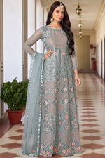 Load image into Gallery viewer, Fascinating Light Cyan Color Net Fabric Sangeet Style Anarkali Suit
