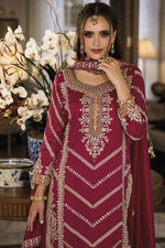 Load image into Gallery viewer, Function Wear Art Silk Fabric Embroidered Readymade Palazzo Suit In Rani Color