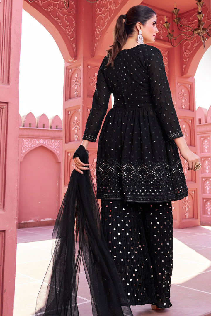 Black Color Function Wear Georgette Charismatic Readymade Palazzo Suit