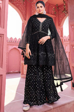 Load image into Gallery viewer, Black Color Function Wear Georgette Charismatic Readymade Palazzo Suit
