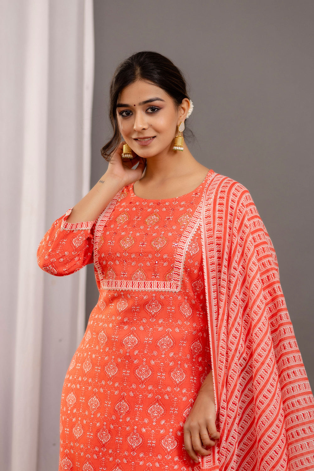 Peach Color Rayon Readymade Salwar Suit with Dazzling Printed Work | Buy Online India
