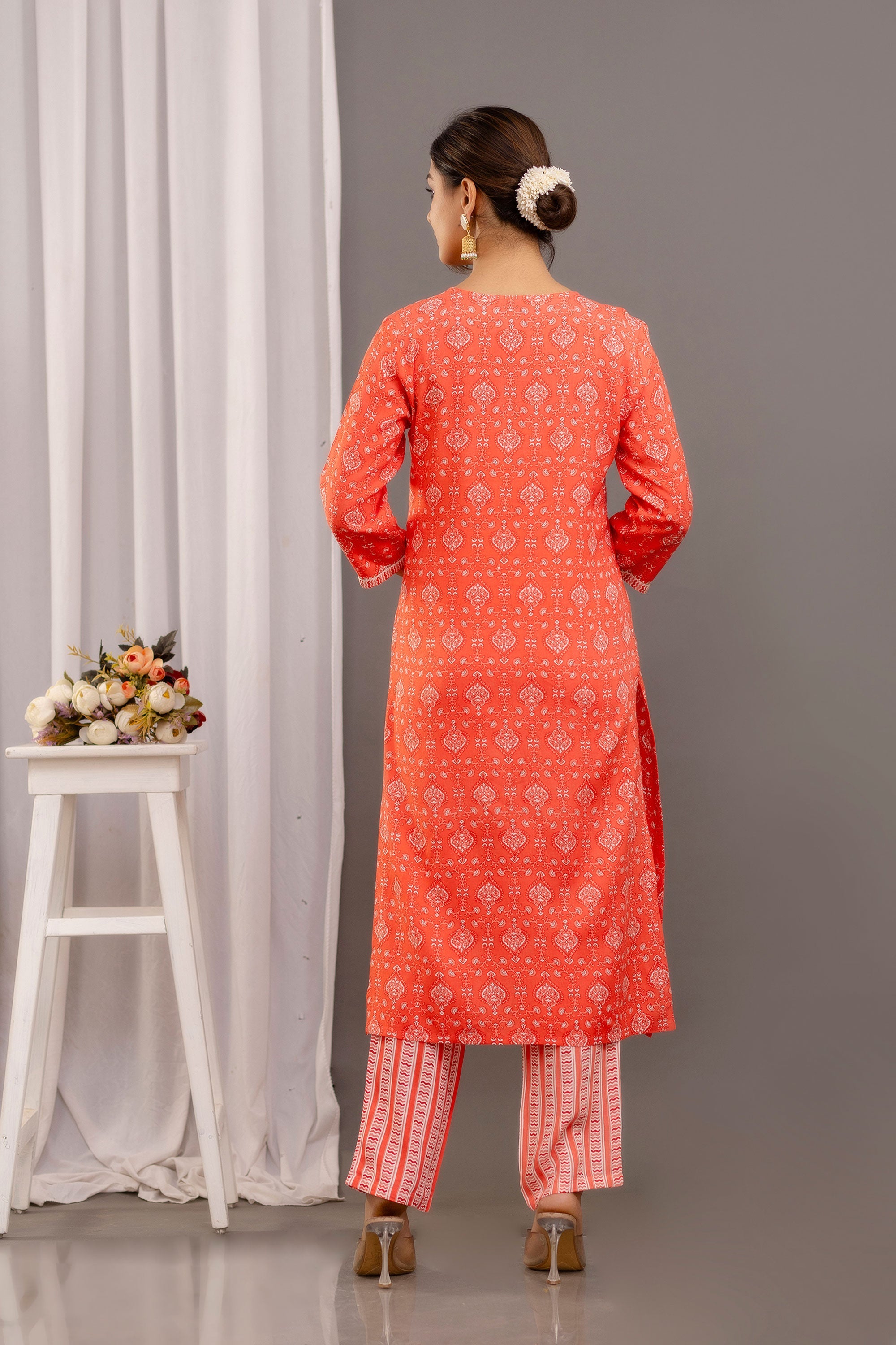 Peach Color Rayon Readymade Salwar Suit with Dazzling Printed Work