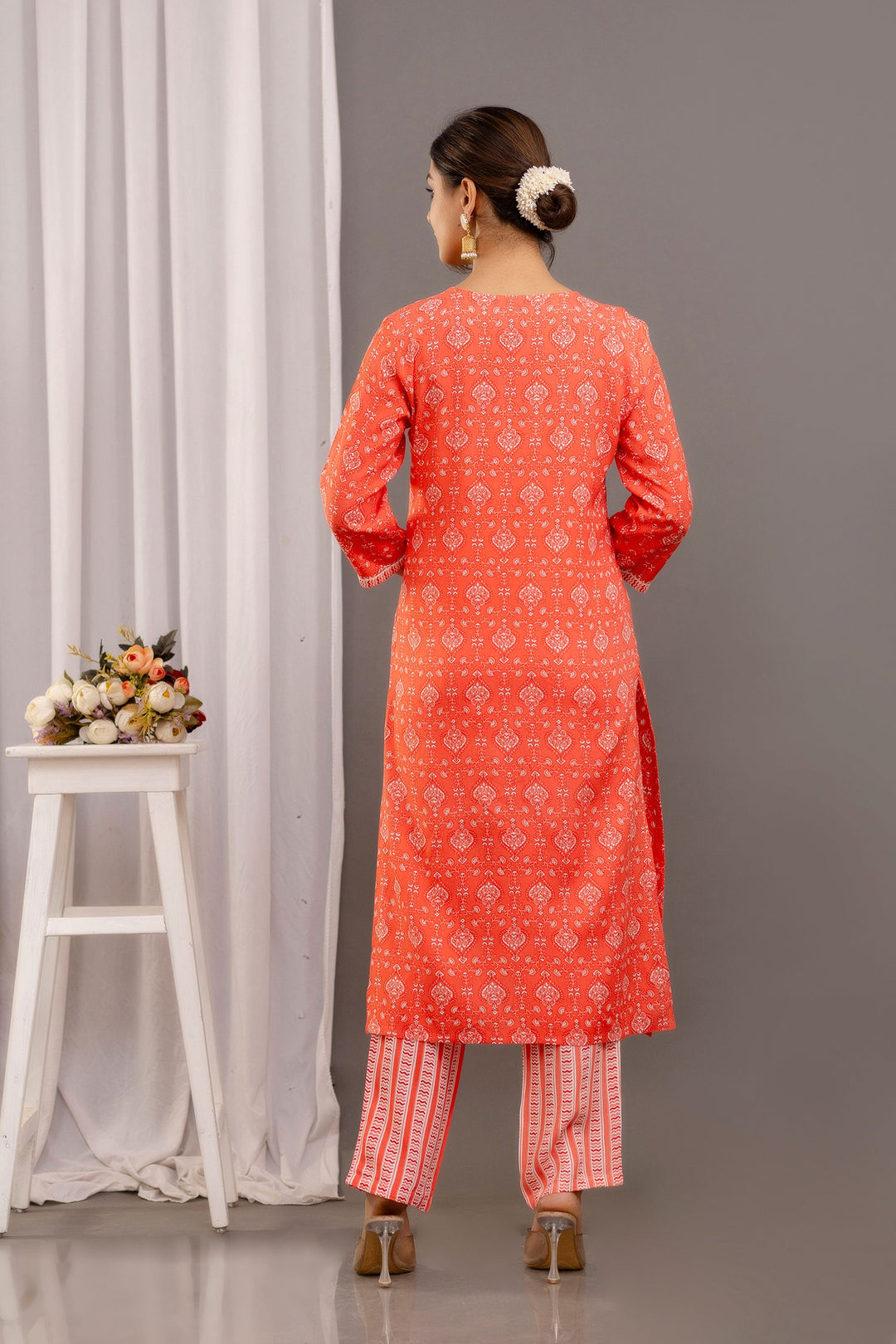 Peach Color Rayon Readymade Salwar Suit with Dazzling Printed Work | Buy Online India