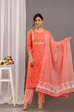 Load image into Gallery viewer, Peach Color Rayon Readymade Salwar Suit with Dazzling Printed Work
