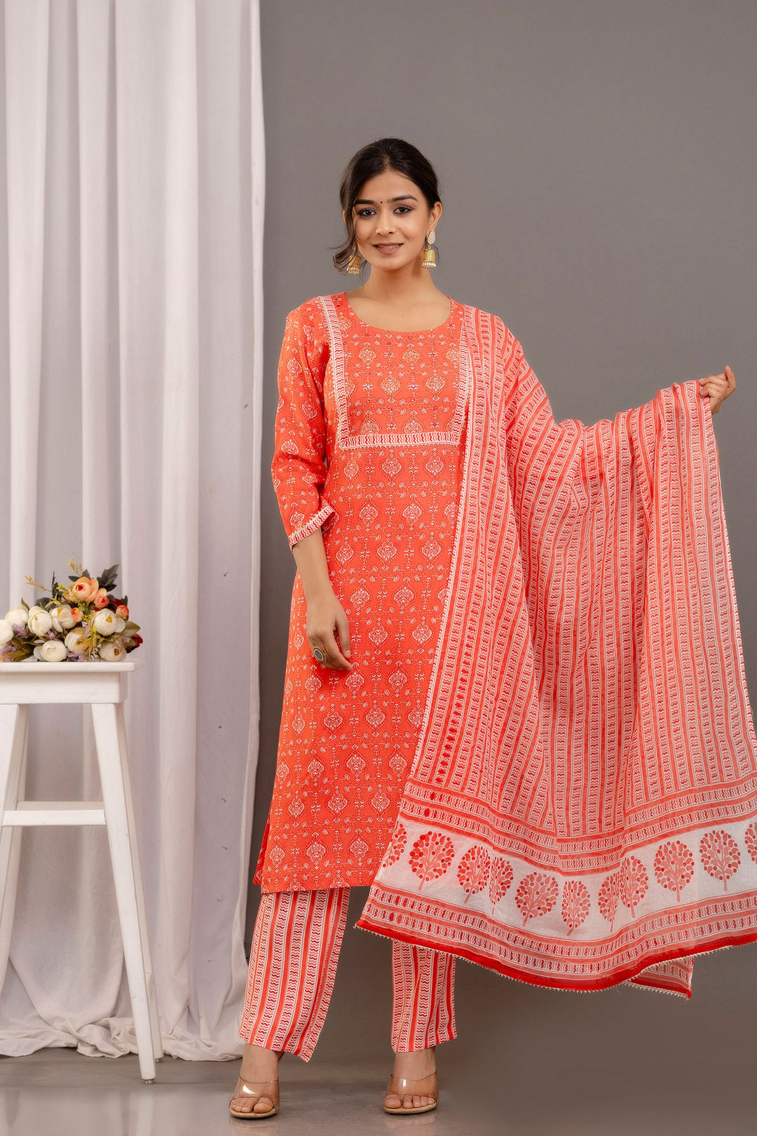 Peach Color Rayon Readymade Salwar Suit with Dazzling Printed Work | Buy Online India