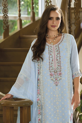 Embroidered Work On Light Cyan Color Aristocratic Organza Fabric Salwar Suit