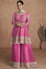 Load image into Gallery viewer, Vartika Singh Pink Color Fantastic Chinon Readymade Sharara Suit In Sangeet Wear
