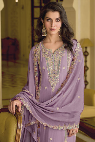 Lavender Color Festive Look Alluring Chinon Readymade Salwar Suit