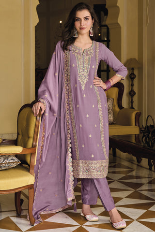 Lavender Color Festive Look Alluring Chinon Readymade Salwar Suit