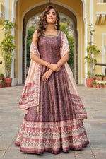 Load image into Gallery viewer, Alluring Silk Fabric Brown Color Readymade Gown With Dupatta
