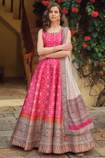 Load image into Gallery viewer, Excellent Silk Fabric Pink Color Bright Readymade Gown With Dupatta
