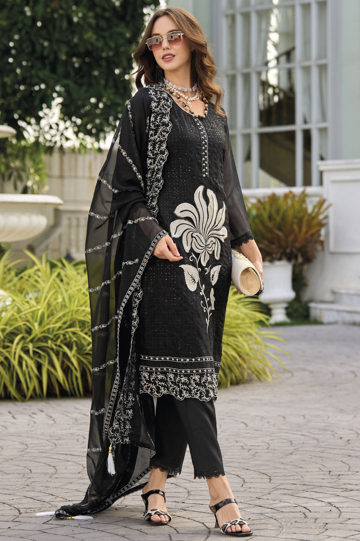 Black Color Organza Fabric Charismatic Readymade Salwar Suit