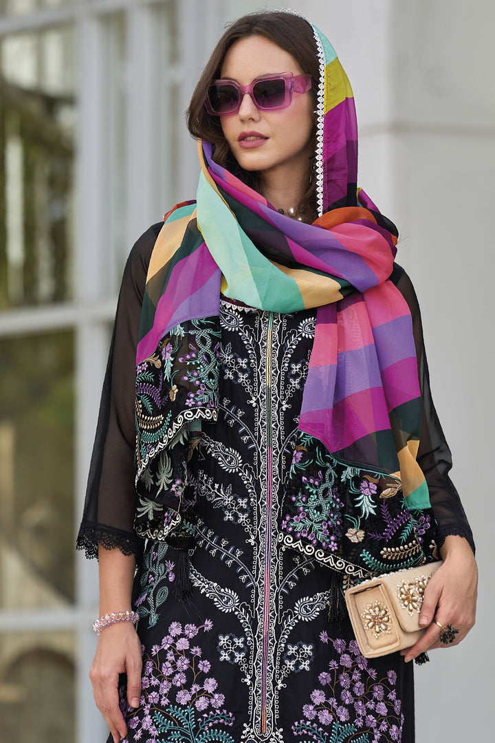 Organza Fabric Black Color Elegant Readymade Salwar Suit