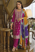 Load image into Gallery viewer, Trendy Chinon Fabric Rani Color Readymade Salwar Suit With Embroidered Work
