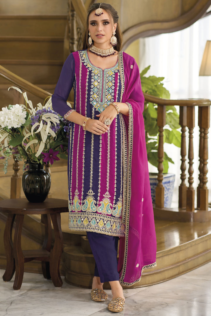 Glorious Function Wear Purple Color Organza Fabric Readymade Salwar Suit