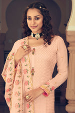 Load image into Gallery viewer, Peach Color Alluring Georgette Fabric Salwar Suit With Embroidered Work
