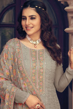 Load image into Gallery viewer, Enticing Beige Color Georgette Fabric Salwar Suit With Embroidered Work
