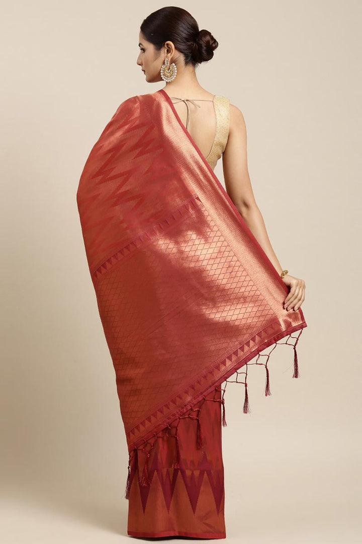 Weaving Work Art Silk Fabric Maroon Color Sangeet Wear Saree