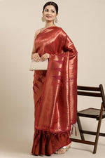 Load image into Gallery viewer, Weaving Work Art Silk Fabric Maroon Color Sangeet Wear Saree
