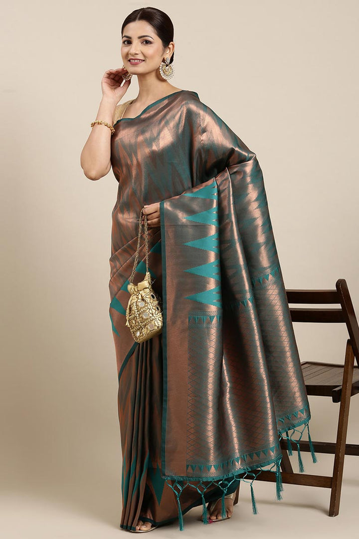 Teal Color Art Silk Fabric Weaving Work Function Wear Saree