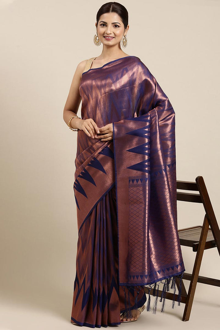 Navy Blue Color Art Silk Fabric Weaving Work Function Wear Gorgeous Saree