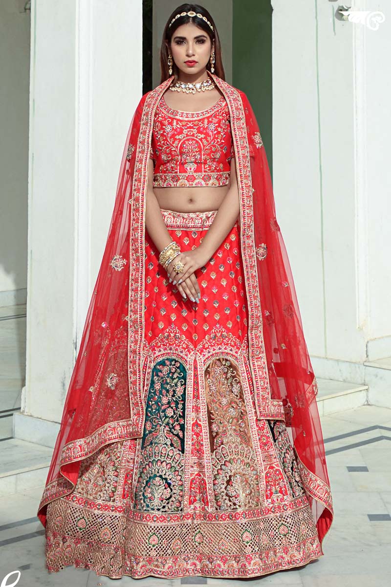 Red Color Wedding Wear Embroidered Work Vivacious Lehenga In Silk Fabric