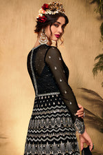 Load image into Gallery viewer, Net Fabric Wedding Wear Embroidered Anarkali Salwar Suit In Black Color
