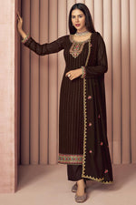Load image into Gallery viewer, Georgette Fabric Function Wear Brown Color Embroidered Designer Salwar Suit
