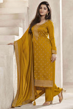 Load image into Gallery viewer, Nidhi Shah Mustard Color Salwar Kameez In Georgette Silk Fabric
