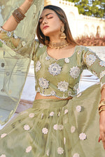 Load image into Gallery viewer, Net Fabric Embroidered Wedding Wear Designer Lehenga Choli In Khaki Color
