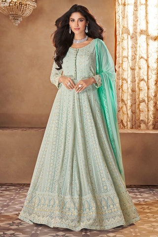 Light Cyan Color Function Wear Trendy EmbroideLight Cyan Gown Style Anarkali Suit