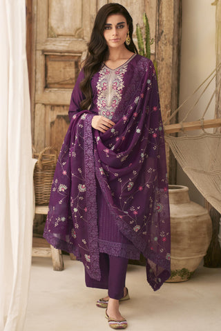 Art Silk Fabric Purple Color Embroidered Function Wear Palazzo Salwar Suit