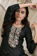 Load image into Gallery viewer, Black Color Festive Wear Art Silk Fabric Embroidered Palazzo Salwar Kameez
