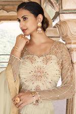 Load image into Gallery viewer, Striking Embroidered Beige Color Net Anarkali Salwar Suit
