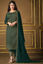Load image into Gallery viewer, Fancy Fabric Party Look Glorious Salwar Suit In Dark Green Color
