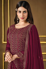 Load image into Gallery viewer, Party Look Fancy Fabric Maroon Color Luminous Salwar Suit
