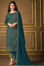 Load image into Gallery viewer, Teal Color Fancy Fabric Party Look Vintage Salwar Suit
